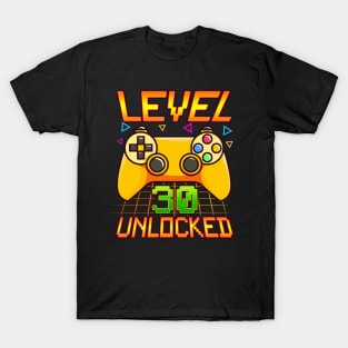 Vintage Level 30 Unlocked Funny 30th Birthday Gifts Gamer T-Shirt